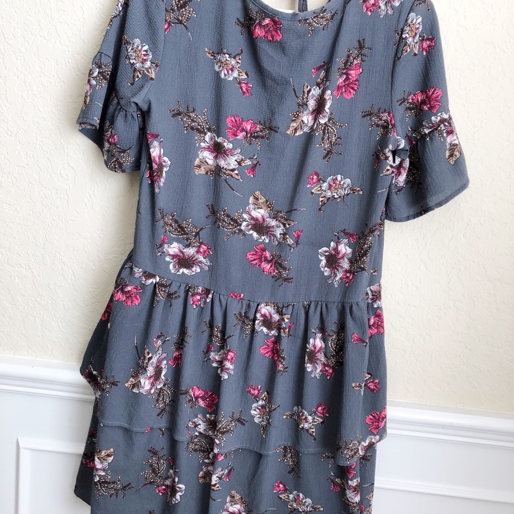 Gray floral tiered dress